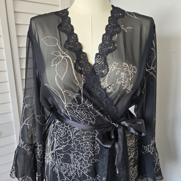 Delicates Floral Sheer Robe Women's‎ XL Whimsigoth Fairygrunge Romantic Retro - Picture 2 of 12